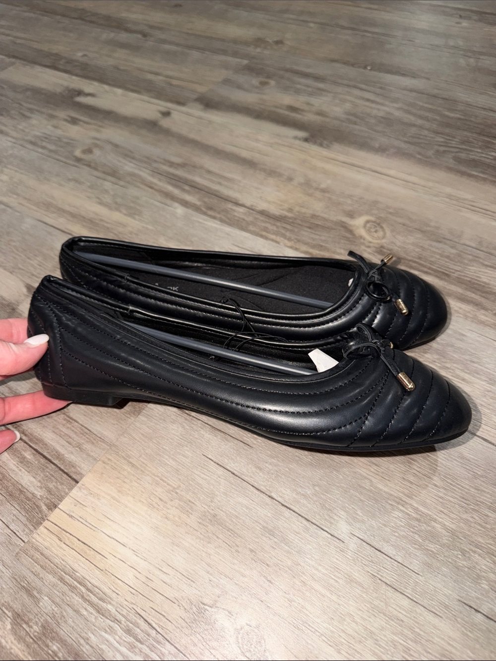 New York & Company Black Quilted Ballet Flats with Bow